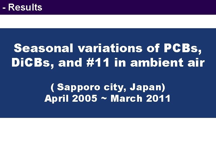 - Results Seasonal variations of PCBs, Di. CBs, and #11 in ambient air (