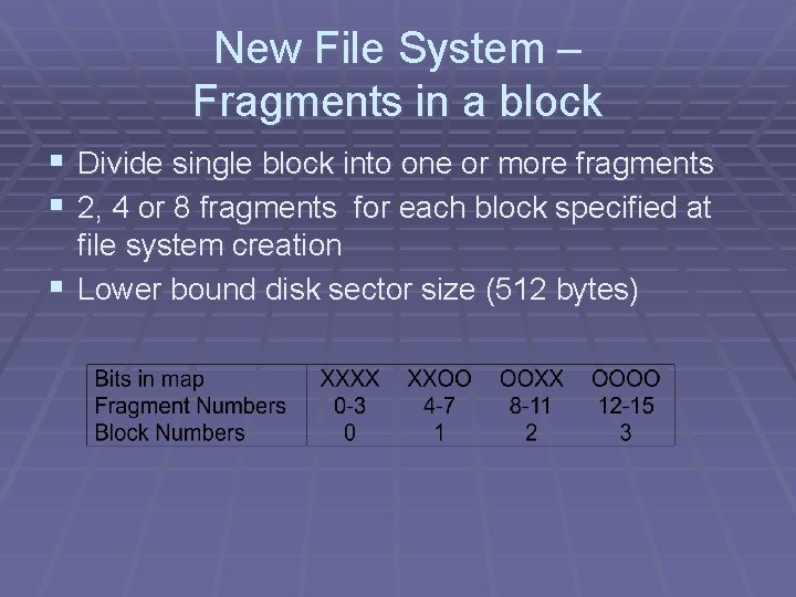 New File System – Fragments in a block § Divide single block into one