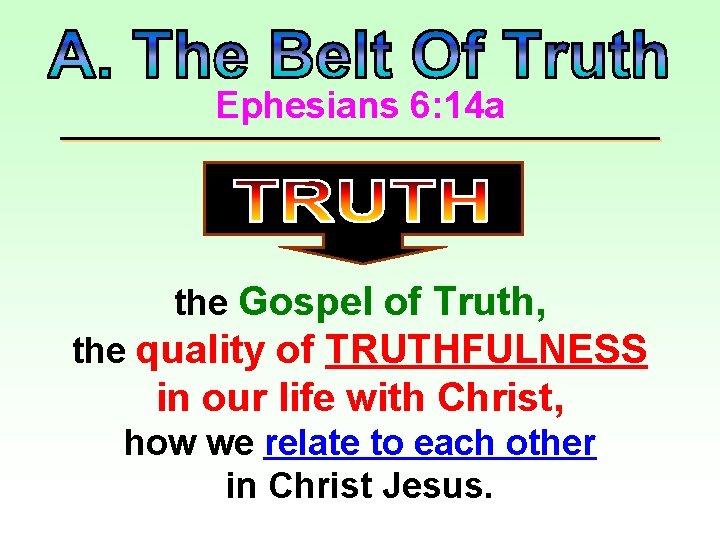 Ephesians 6: 14 a the Gospel of Truth, the quality of TRUTHFULNESS in our