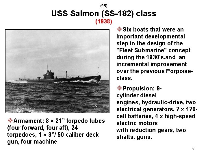 (25) USS Salmon (SS-182) class (1938) v. Six boats that were an important developmental