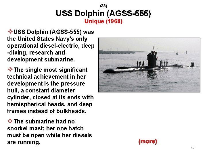 (33) USS Dolphin (AGSS-555) Unique (1968) v. USS Dolphin (AGSS-555) was the United States