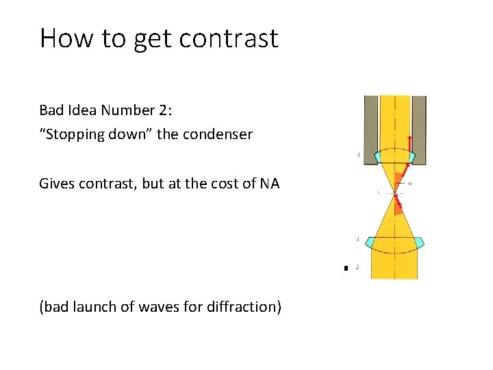 How to get contrast Bad Idea Number 2: “Stopping down” the condenser Gives contrast,