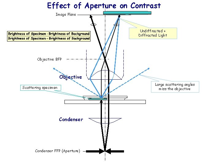 Effect of Aperture on Contrast Image Plane Undiffracted + Diffracted Light Objective BFP Objective