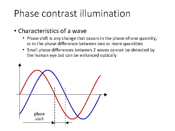 Phase contrast illumination • Characteristics of a wave • Phase shift is any change