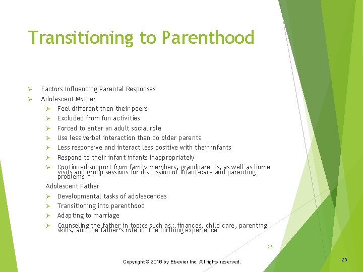Transitioning to Parenthood Ø Ø Factors Influencing Parental Responses Adolescent Mother Ø Feel different