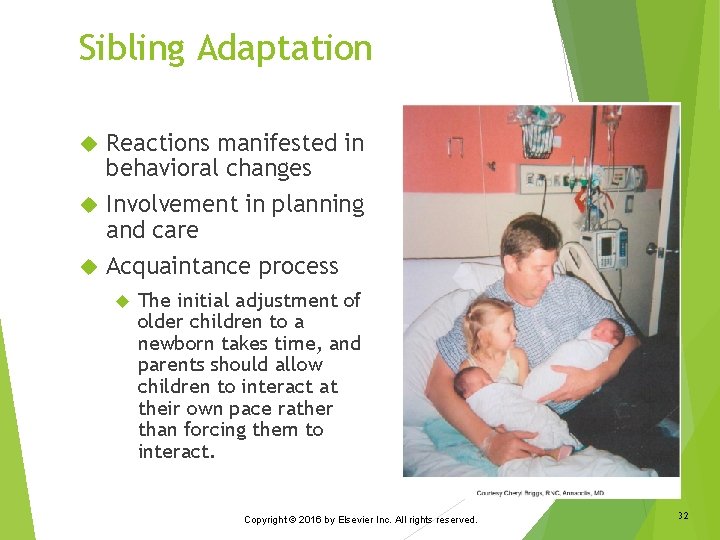 Sibling Adaptation Reactions manifested in behavioral changes Involvement in planning and care Acquaintance process