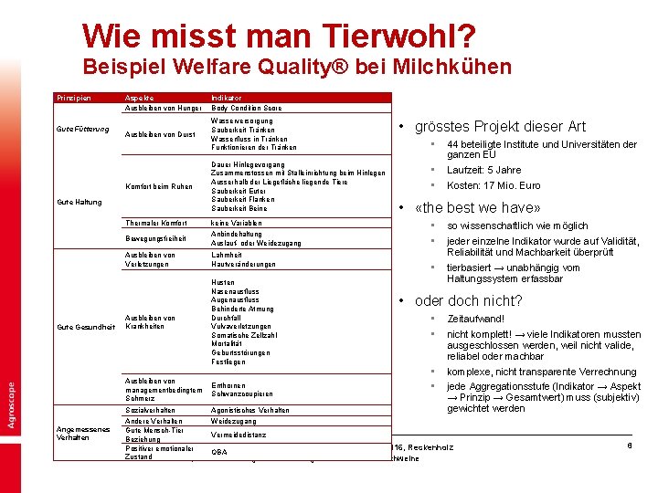 Wie misst man Tierwohl? Beispiel Welfare Quality® bei Milchkühen Prinzipien Gute Fütterung Aspekte Ausbleiben