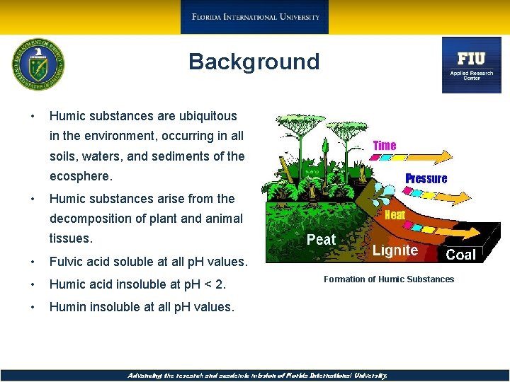 Background • Humic substances are ubiquitous in the environment, occurring in all soils, waters,