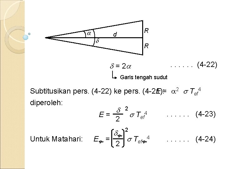  R d R . . . (4 -22) = 2 Garis tengah sudut