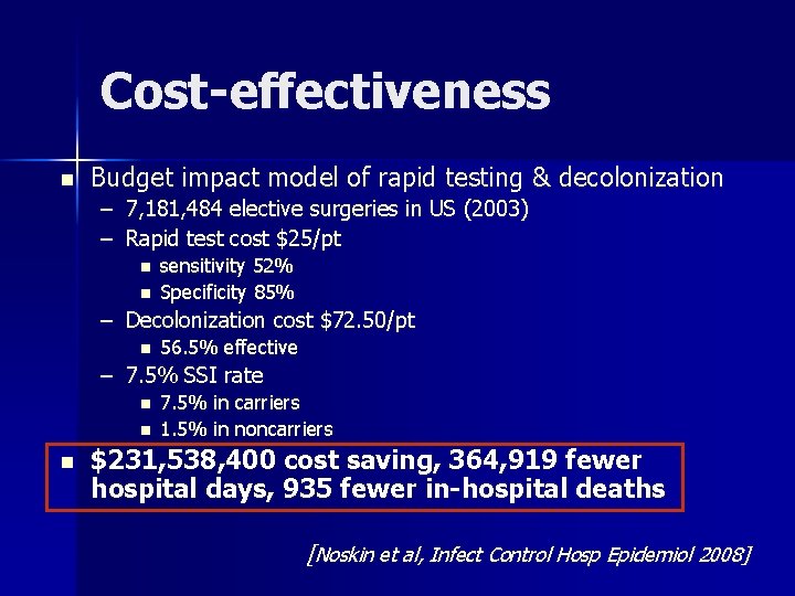 Cost-effectiveness n Budget impact model of rapid testing & decolonization – 7, 181, 484