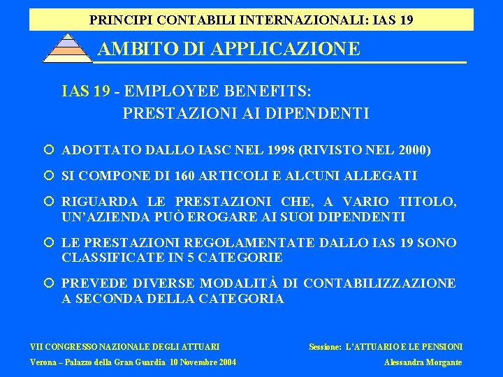 PRINCIPI CONTABILI INTERNAZIONALI: IAS 19 AMBITO DI APPLICAZIONE IAS 19 - EMPLOYEE BENEFITS: PRESTAZIONI