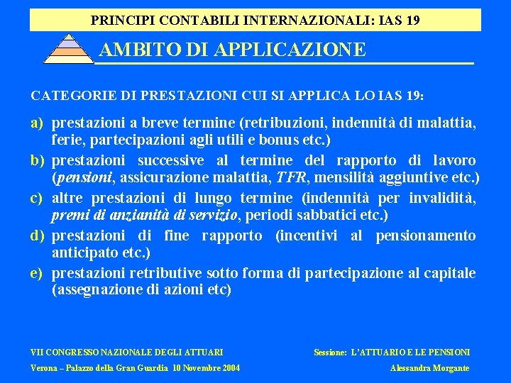 PRINCIPI CONTABILI INTERNAZIONALI: IAS 19 AMBITO DI APPLICAZIONE CATEGORIE DI PRESTAZIONI CUI SI APPLICA