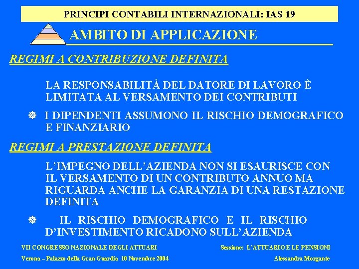 PRINCIPI CONTABILI INTERNAZIONALI: IAS 19 AMBITO DI APPLICAZIONE REGIMI A CONTRIBUZIONE DEFINITA LA RESPONSABILITÀ