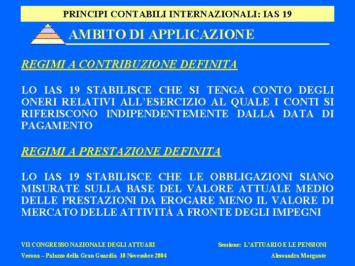 PRINCIPI CONTABILI INTERNAZIONALI: IAS 19 AMBITO DI APPLICAZIONE REGIMI A CONTRIBUZIONE DEFINITA LO IAS