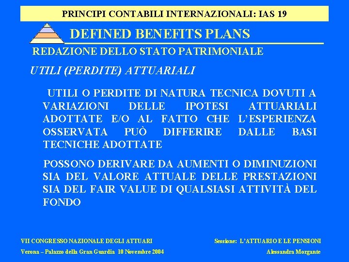 PRINCIPI CONTABILI INTERNAZIONALI: IAS 19 DEFINED BENEFITS PLANS REDAZIONE DELLO STATO PATRIMONIALE UTILI (PERDITE)