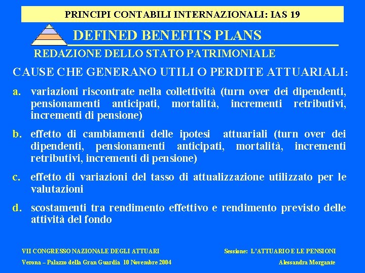 PRINCIPI CONTABILI INTERNAZIONALI: IAS 19 DEFINED BENEFITS PLANS REDAZIONE DELLO STATO PATRIMONIALE CAUSE CHE