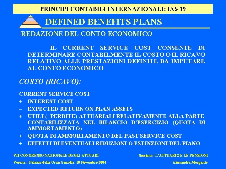 PRINCIPI CONTABILI INTERNAZIONALI: IAS 19 DEFINED BENEFITS PLANS REDAZIONE DEL CONTO ECONOMICO IL CURRENT