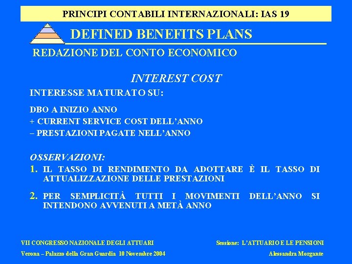 PRINCIPI CONTABILI INTERNAZIONALI: IAS 19 DEFINED BENEFITS PLANS REDAZIONE DEL CONTO ECONOMICO INTEREST COST