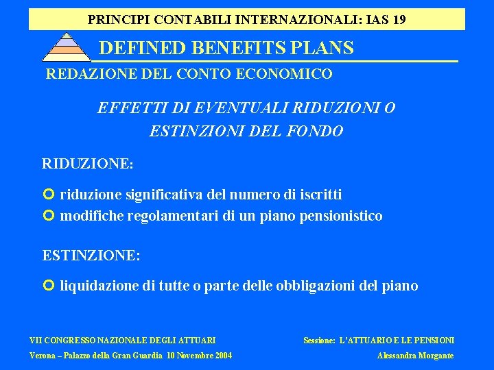 PRINCIPI CONTABILI INTERNAZIONALI: IAS 19 DEFINED BENEFITS PLANS REDAZIONE DEL CONTO ECONOMICO EFFETTI DI