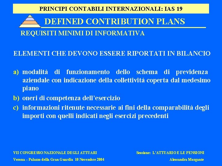 PRINCIPI CONTABILI INTERNAZIONALI: IAS 19 DEFINED CONTRIBUTION PLANS REQUISITI MINIMI DI INFORMATIVA ELEMENTI CHE