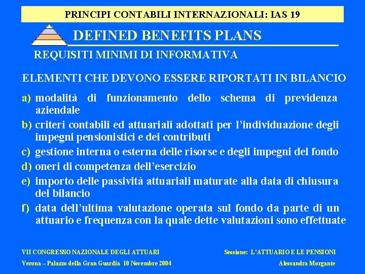 PRINCIPI CONTABILI INTERNAZIONALI: IAS 19 DEFINED BENEFITS PLANS REQUISITI MINIMI DI INFORMATIVA ELEMENTI CHE