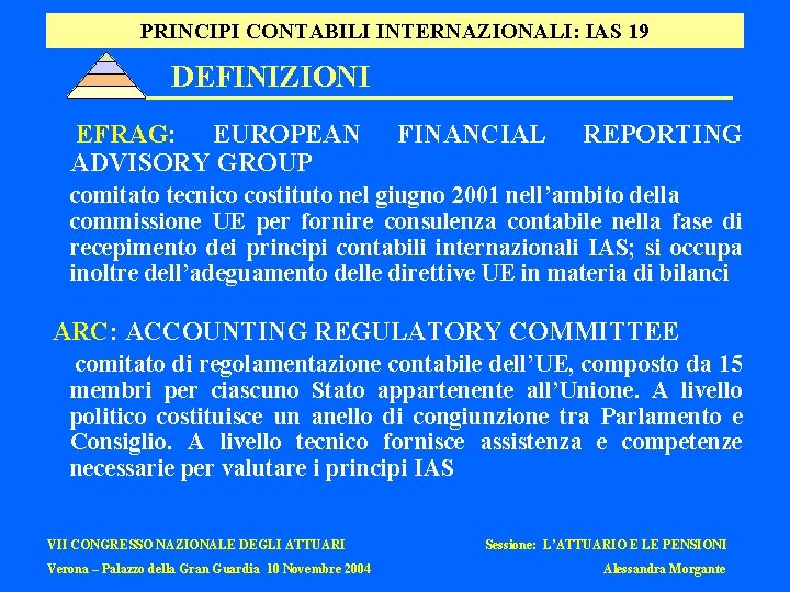 PRINCIPI CONTABILI INTERNAZIONALI: IAS 19 DEFINIZIONI EFRAG: EUROPEAN ADVISORY GROUP FINANCIAL REPORTING comitato tecnico