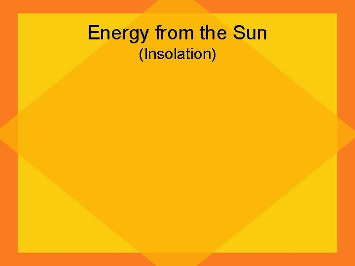 Energy from the Sun (Insolation) 