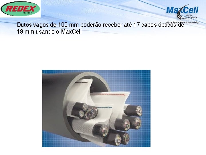 Dutos vagos de 100 mm poderão receber até 17 cabos ópticos de 18 mm