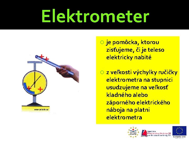 Elektrometer www. zslado. cz je pomôcka, ktorou zisťujeme, či je teleso elektricky nabité z