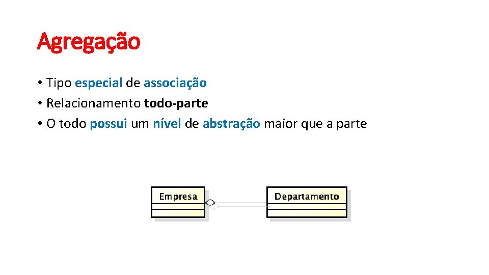 Agregação • Tipo especial de associação • Relacionamento todo-parte • O todo possui um