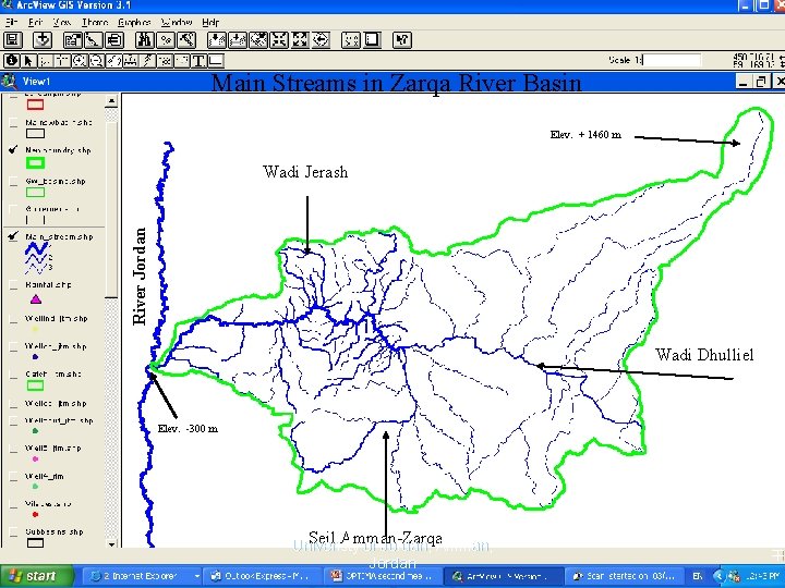 Main Streams in Zarqa River Basin Elev. + 1460 m River Jordan Wadi Jerash