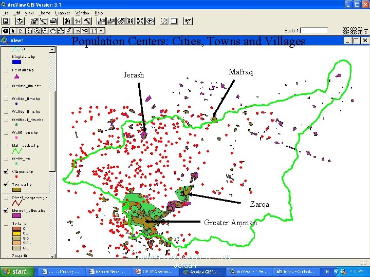 Population Centers: Cities, Towns and Villages Jerash Mafraq Zarqa Greater Amman Univeristy of Jordan,