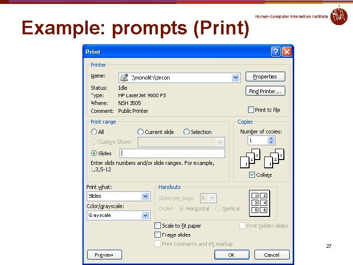 Example: prompts (Print) 27 Example: prompts (Print) 27