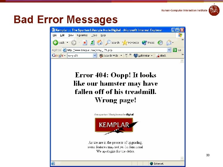 Bad Error Messages 33 Bad Error Messages 33