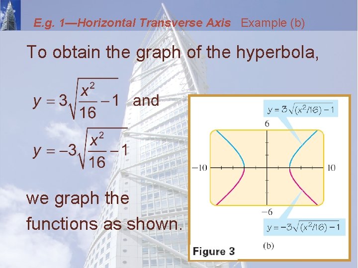 E. g. 1—Horizontal Transverse Axis Example (b) To obtain the graph of the hyperbola,