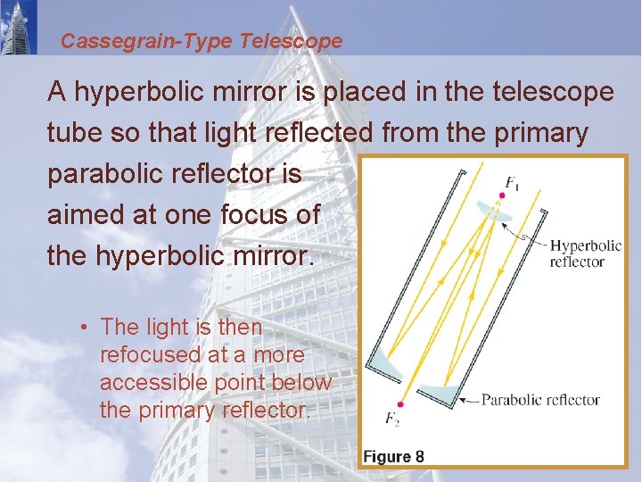 Cassegrain-Type Telescope A hyperbolic mirror is placed in the telescope tube so that light