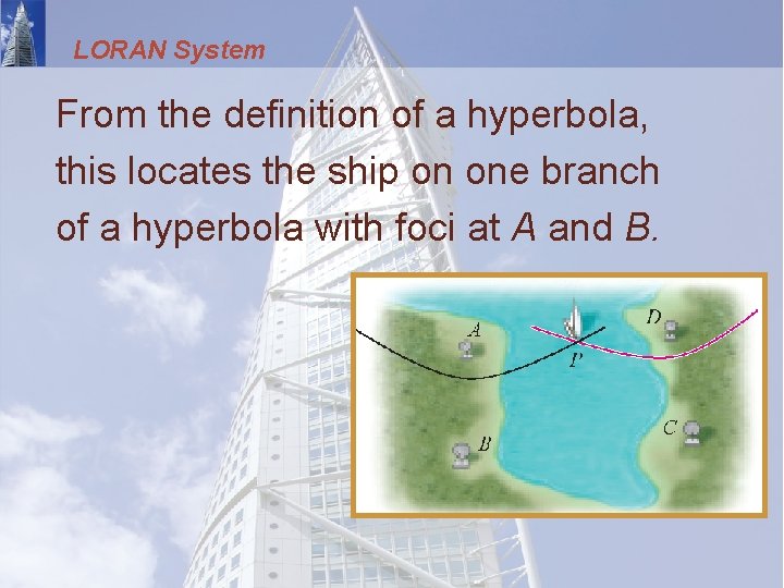 LORAN System From the definition of a hyperbola, this locates the ship on one
