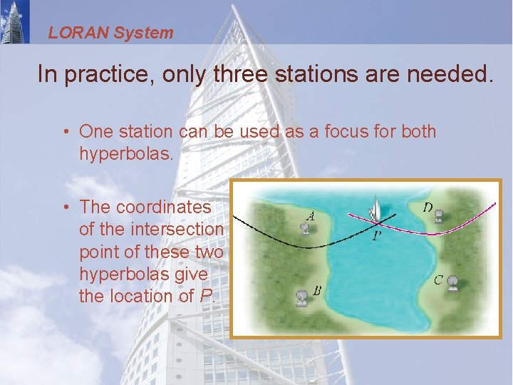 LORAN System In practice, only three stations are needed. • One station can be