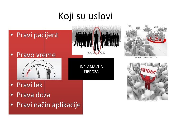 Koji su uslovi • Pravi pacijent • Pravo vreme INFLAMACIJA FIBROZA • Pravi lek