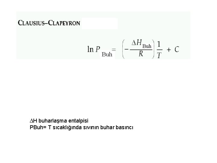 ∆H buharlaşma entalpisi PBuh= T sıcaklığında sıvının buhar basıncı 