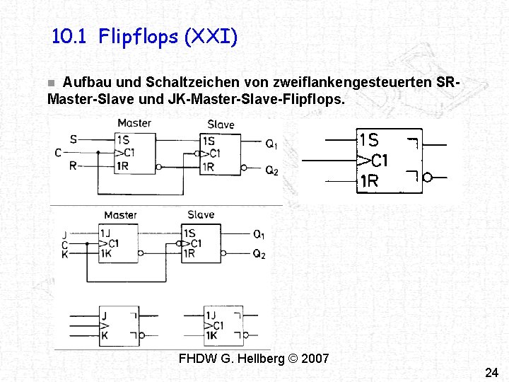 10. 1 Flipflops (XXI) Aufbau und Schaltzeichen von zweiflankengesteuerten SRMaster-Slave und JK-Master-Slave-Flipflops. n FHDW 10. 1 Flipflops (XXI) Aufbau und Schaltzeichen von zweiflankengesteuerten SRMaster-Slave und JK-Master-Slave-Flipflops. n FHDW