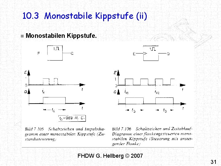 10. 3 Monostabile Kippstufe (ii) n Monostabilen Kippstufe. FHDW G. Hellberg © 2007 31 10. 3 Monostabile Kippstufe (ii) n Monostabilen Kippstufe. FHDW G. Hellberg © 2007 31