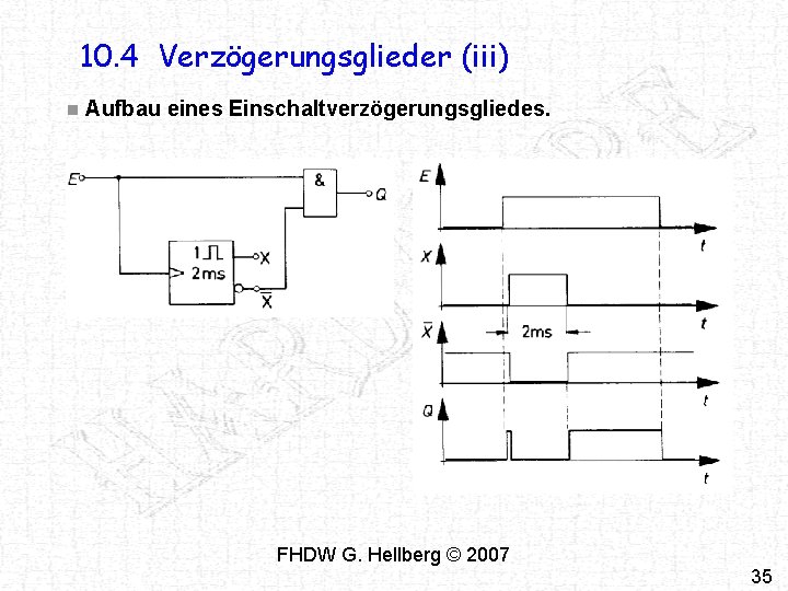10. 4 Verzögerungsglieder (iii) n Aufbau eines Einschaltverzögerungsgliedes. FHDW G. Hellberg © 2007 35 10. 4 Verzögerungsglieder (iii) n Aufbau eines Einschaltverzögerungsgliedes. FHDW G. Hellberg © 2007 35