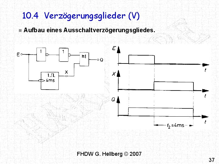 10. 4 Verzögerungsglieder (V) n Aufbau eines Ausschaltverzögerungsgliedes. FHDW G. Hellberg © 2007 37 10. 4 Verzögerungsglieder (V) n Aufbau eines Ausschaltverzögerungsgliedes. FHDW G. Hellberg © 2007 37