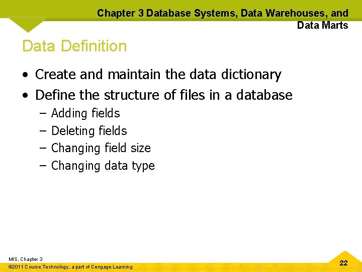 Chapter 3 Database Systems, Data Warehouses, and Data Marts Data Definition • Create and