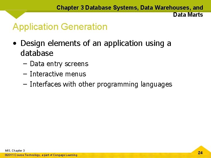 Chapter 3 Database Systems, Data Warehouses, and Data Marts Application Generation • Design elements