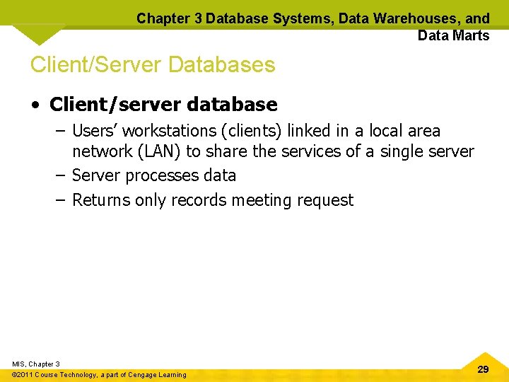 Chapter 3 Database Systems, Data Warehouses, and Data Marts Client/Server Databases • Client/server database