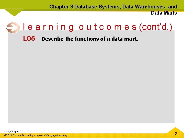 Chapter 3 Database Systems, Data Warehouses, and Data Marts l e a r n