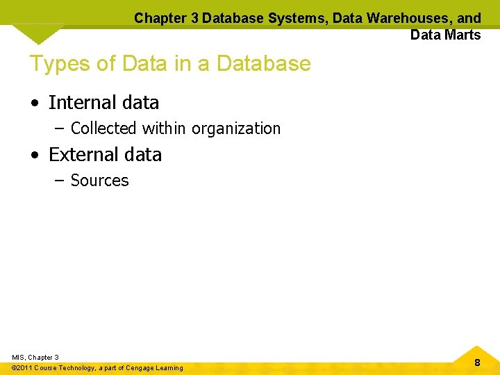 Chapter 3 Database Systems, Data Warehouses, and Data Marts Types of Data in a