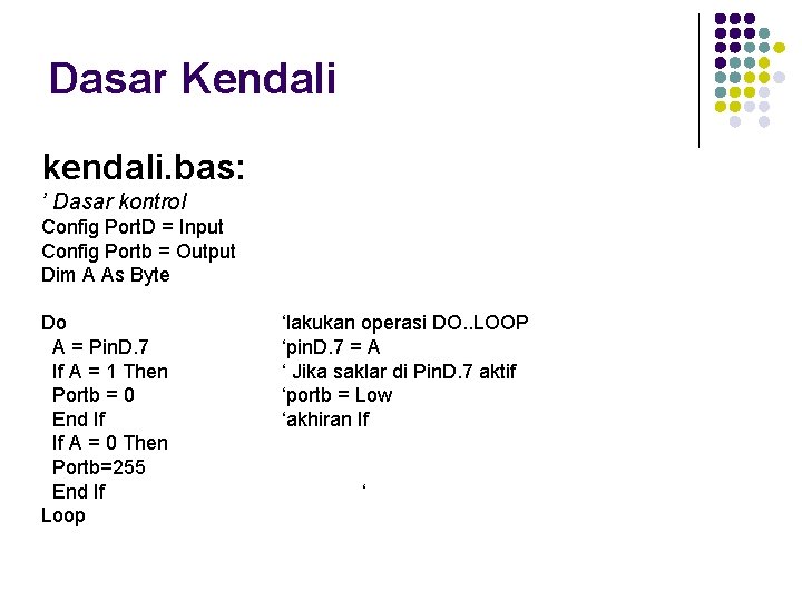 Dasar Kendali kendali. bas: ’ Dasar kontrol Config Port. D = Input Config Portb